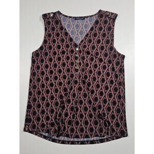 Tommy Hilfiger Women's Sleeveless Top Geometric Gold Buttons Business Casual